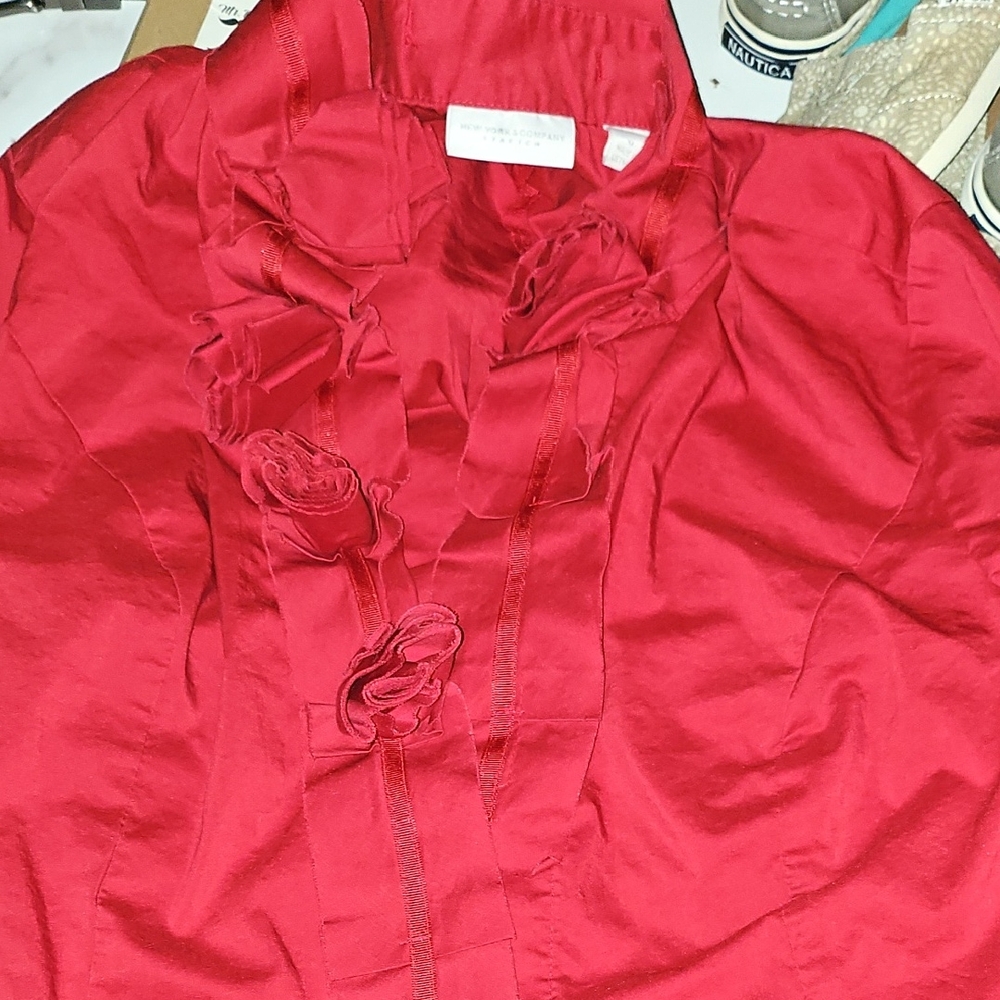 New York & Company Vibrant Red Top with Textured Details